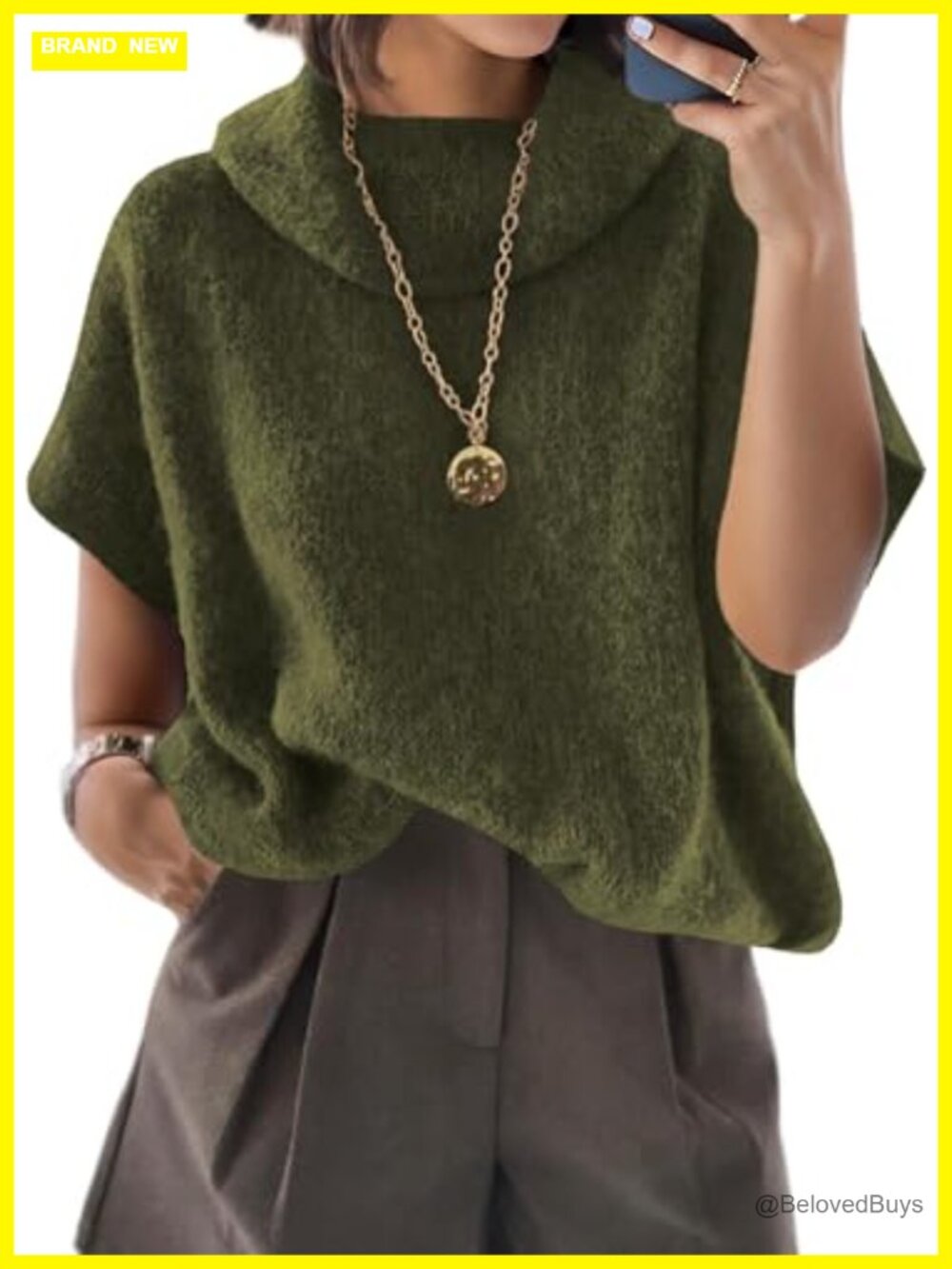 Oversized Turtleneck Sweater Short Sleeve Pullover